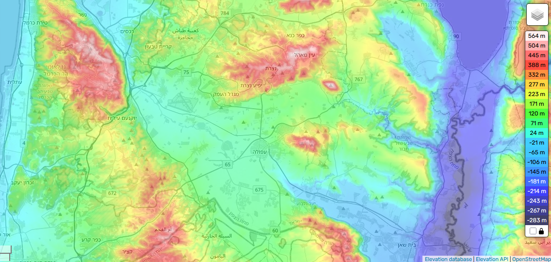 Map of northern Israel showing the Jezreel Valley, IMS station locations, and surrounding terrain